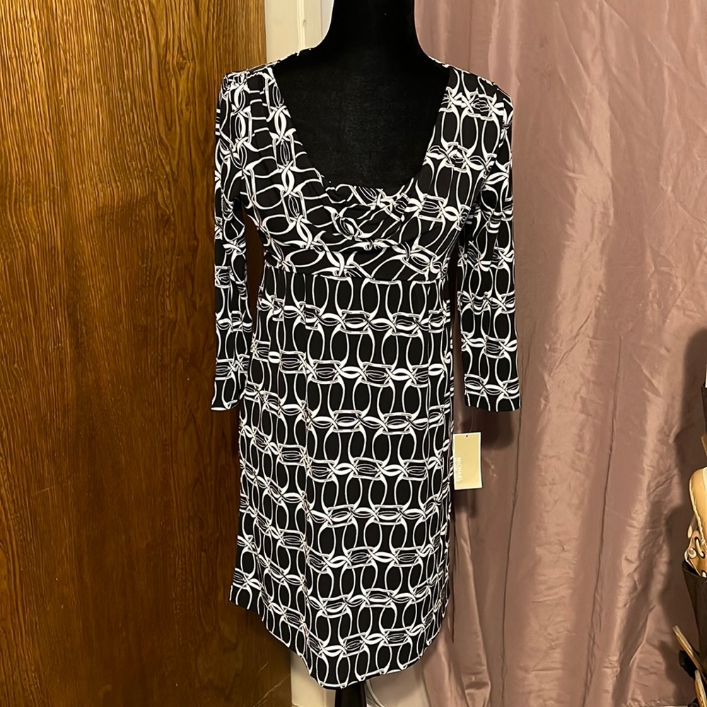 MICHAEL Michael Kors Black & White Geometric Scoop-Neck Mini Dress
